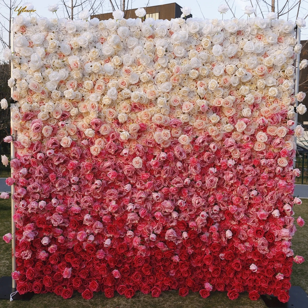 5D Luxury White and Red Gradient Rose Artificial Flower Wall